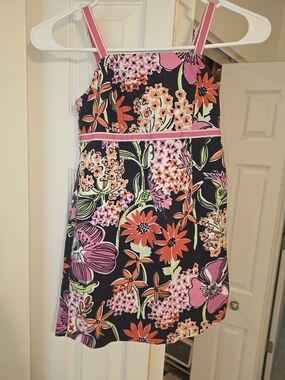 Lilly Pulitzer vintage Black Floral Dress with Pink Trim